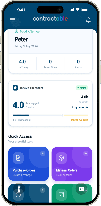 Contractable Mobile — home screen